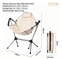 Chaise à bascule pliante d'extérieur en alliage d'aluminium, chaise de camping pour la sieste, chaise balançoire portable pour adulte, chaise de pêche avec dossier