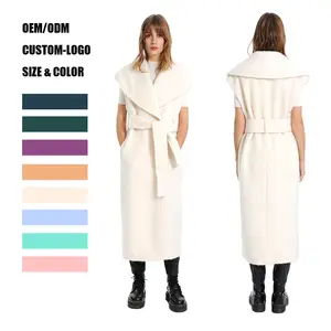OEM Custom Knitwear Sleeveless Wool Blends Long Woolen Coat For Women