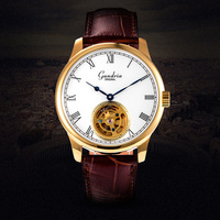 Montre classique à bracelet en cuir à 2 mains ouverture ouverte et boîtier d'exposition dos hommes montre automatique montre mécanique Vintage