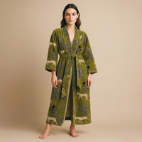 Vente en gros fabricant : Veste kimono courte en velours de coton, style cardigan, pour soirée, avec dentelle, lavable, imprimé oiseaux