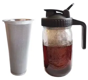 Sustentável Iced Coffee Maker Round Glass Mason jar com infusor para chá gelado e café