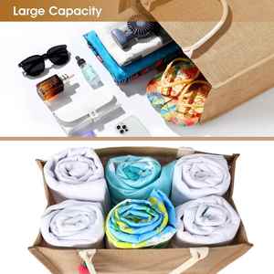 Sac fourre-tout en toile de jute avec poignées, sacs d'épicerie réutilisables imperméables pour cadeaux et voyages - Product Image 3