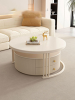Table basse blanc pur avec base en métal, rangement, plateau en résine durable, design moderne et luxueux pour la maison, les petits appartements et les salons