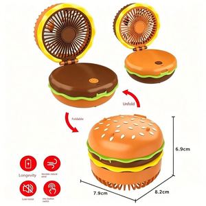 Mini ventilateur portable de bureau avec logo personnalisé, design mignon de burger, recharge USB, 3 vitesses de vent, idéal pour l'été en extérieur - Product Image 2