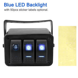 Boîtier <span class=keywords><strong>de</strong></span> 3 interrupteurs à bascule 12V SPST marche/arrêt avec LED bleue, étanche, en aluminium, avec support <span class=keywords><strong>de</strong></span> montage pour bateau, voiture, camping-car, camion - Product Image 4
