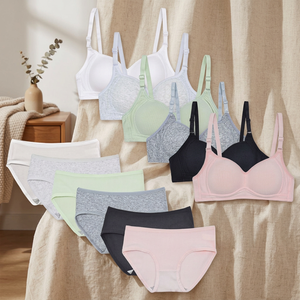 Ensemble soutien-gorge et culotte sexy pour femme, respirant, sans armatures, demi-bonnet, bretelles ajustables, lingerie de sport sans couture - Product Image 4