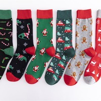 Offre Spéciale père noël cerf dinosaure motif coloré fou Funky coton équipage chaussettes pour hommes noël drôle chaussettes adulte noël chaussettes