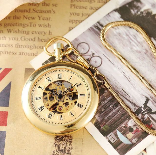 Antique Skeleton Snake Chain Mechanical Watches Hand Winding Brass Mechanical Pocket Watch