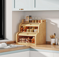 Boîte à pain en bambou pour comptoir de cuisine, boîte à pain à 2 niveaux avec couvercle roulant, boîte de rangement alimentaire, armoire de rangement en bambou avec poignées