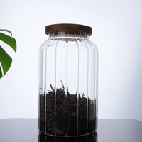 Grand pot de rangement vertical en verre borosilicate côtelé avec couvercle hermétique en bois d'acacia, boîte de cuisine pour thé et épices