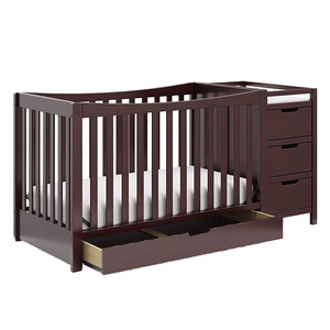 Cuna convertible moderna de madera color espresso oscuro con cómoda, juego completo de muebles para cuarto de bebé - Product Image 1