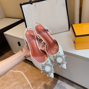 Chaussures à talon de bonne qualité, luxe, 2025, strass, slingback, talons bas, sexy, chaussures de créateur pour femmes - Product Image 1