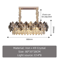 Lustre ovale en fer et cristal de luxe, taille moyenne, moderne, blanc chaud, LED, lampe suspendue pour salle à manger