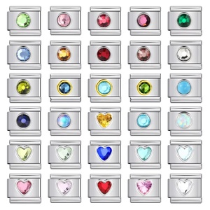 Pulsera de dijes italianos de moda con esmalte de cristal en forma de corazón redondo multicolor, eslabones de acero inoxidable de 9 mm con piedra de nacimiento, joyería modular DIY - Product Image 2