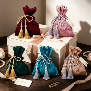 Luxury Velvet Drawstring Gift <b>Bag</b> with Tassel, Wedding Favor Candy Pouch, Small Jewelry Storage Sack for Party & Baby <b>Shower</b> - Product Image 5