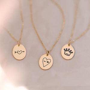 Collier pendentif ovale en acier inoxydable 316L minimaliste avec signes de personnalité : battement de cœur (ECG), ancre, couronne, clé, œil, croix - Product Image 6