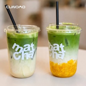 Cundao Gobelets en Plastique PET Transparents Personnalisables avec Logo Imprimé, Jetables, 12/14/16/20oz, pour Bubble Tea et Café Glacé, à Fond Rond, avec Couvercles - Product Image 2