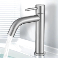 Robinet de lavabo haut économique en acier inoxydable à poignée unique pour salle de bain, eau froide et lavabo