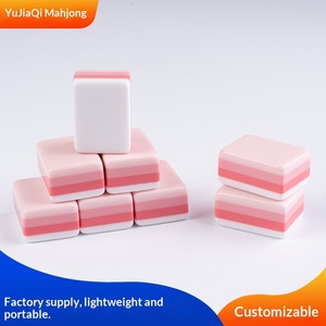 Mahjong américain <span class=keywords><strong>rose</strong></span> pâle, mini, portable, en acrylique à quatre couches, tuiles à manipuler à la main, en stock - Product Image 4