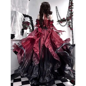Vestido <span class=keywords><strong>de</strong></span> novia Lolita rojo para mujer con tren artesanal pesado y conjunto <span class=keywords><strong>de</strong></span> falda hinchada para <span class=keywords><strong>Cosplay</strong></span> <span class=keywords><strong>de</strong></span> <span class=keywords><strong>Anime</strong></span> - Product Image 2