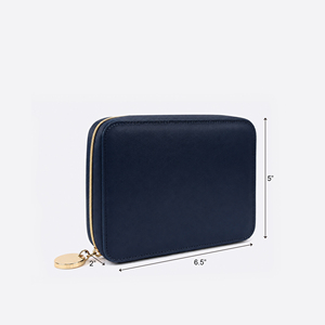 Navy Satin Travel <b>Makeup</b> Organizer <b>Case</b> with Elastic Brush Slots and Snap-Closure Interior Pocket for Cosmetics and Beauty Tools - Product Image 2