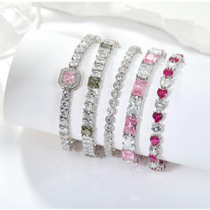 สร้อยข้อมือเทนนิสของผู้หญิงสร้อยข้อมือชุบโรเดียมสีขาวทองทันสมัยทันสมัยทำจากเพทายรูปหัวใจโรแมนติก - Product Image 5