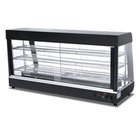 Vitrine chauffante électrique en verre incurvé en acier inoxydable, 3 niveaux, commande manuelle, argent, utilisation en restaurant, affichage à chaud, A++ énergie