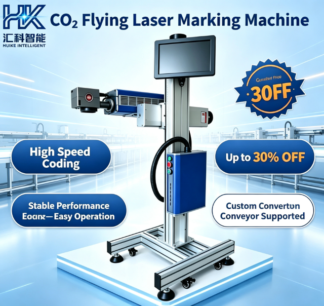Industrial Online Flying CO2 Laser Engraver Fast Marking Machine Water Cooling New DXF for Food Packaging Plastic Bottles