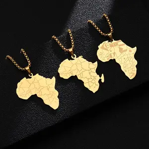 ROMABTIC Customized Stainless Steel Africa Gold Plated Women National Flag Print Map Necklace