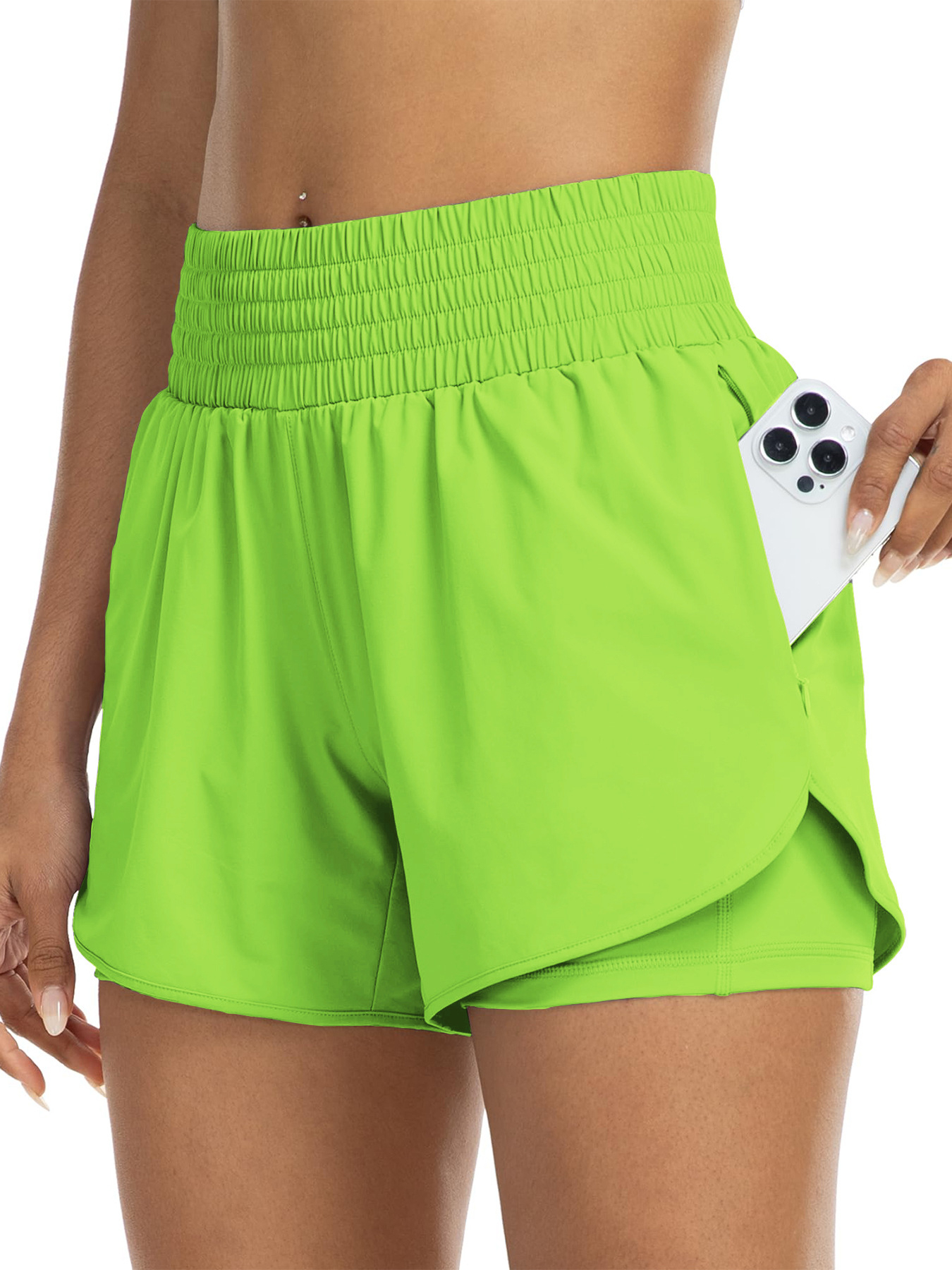 Wholesale Oem Top Sell Side Pockets Outdoor High Stretch Elastic Waistband Yoga Shorts