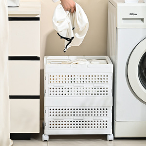 Multifunctional Storage <b>Basket</b> With Wheels <b>Large</b> Capacity Portable For Home Use Clothing Organizer - Product Image 3