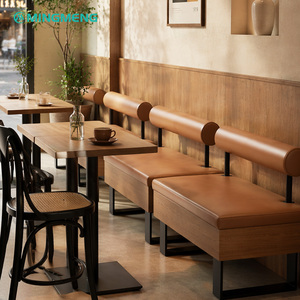 MINGMENG Modern <b>Restaurant</b> Bench Wood Frame Faux Leather Seat High Density Foam Commercial Dining Furniture <b>Set</b> - Product Image 1