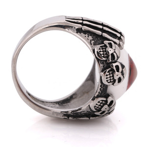 Anillo de Acero Inoxidable con Diseño de Esqueleto y Ojo Turco para Hombre, Joyería de Halloween, Engaste de Bisel de 21MM, Forma Geométrica, Color Acero - Product Image 4