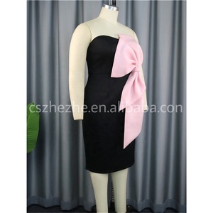 ZHEZHE 2023 Chic Mini vestido ajustado con lazo rosa señoras elegancia Sexy tubo Top vestido de fiesta - Product Image 5
