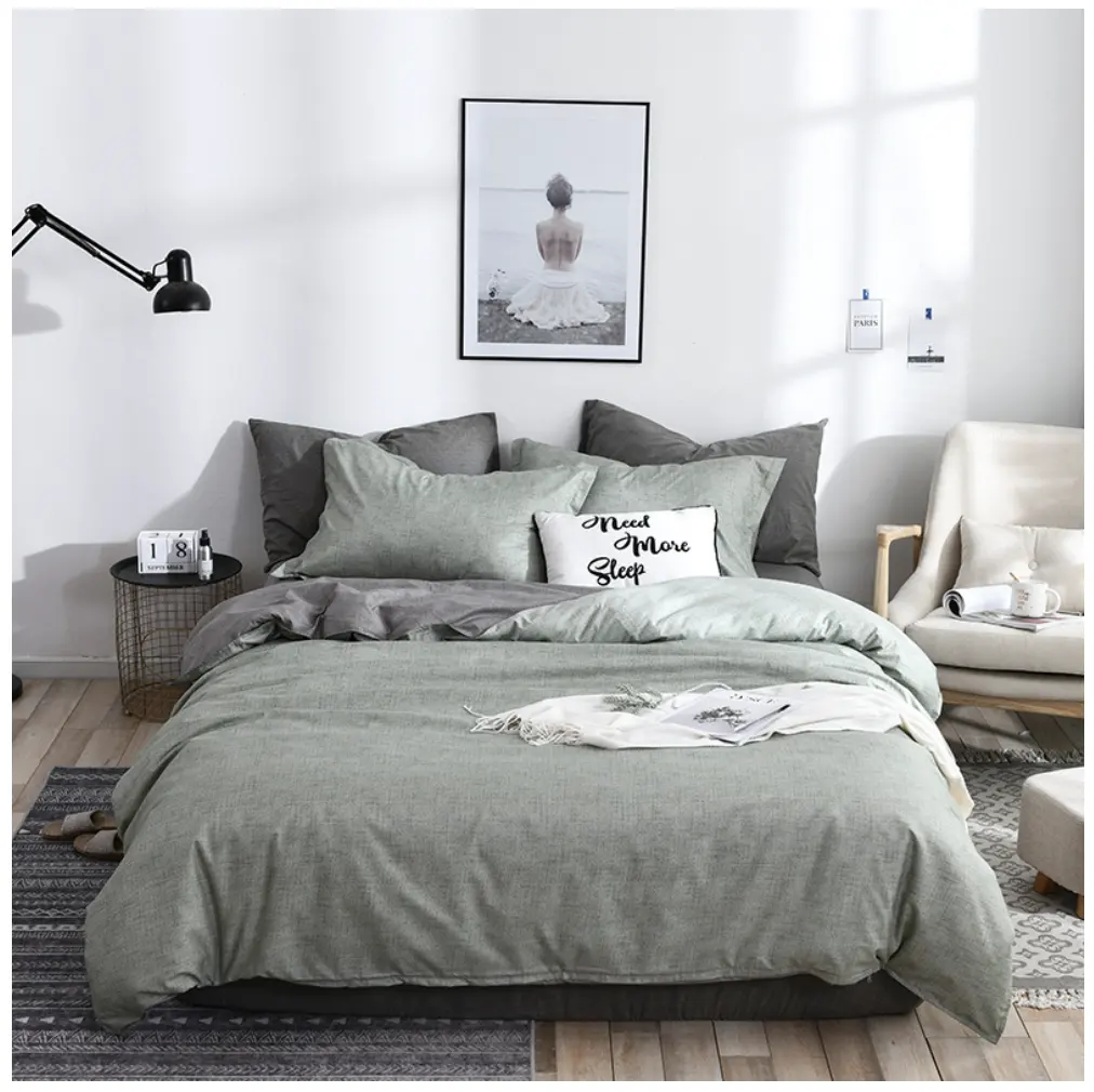 2022 heißer Verkauf 3pc Polyester Bettwäsche Set zweifarbig mit strukturierten und schlichten Designs mit Kissen bezug