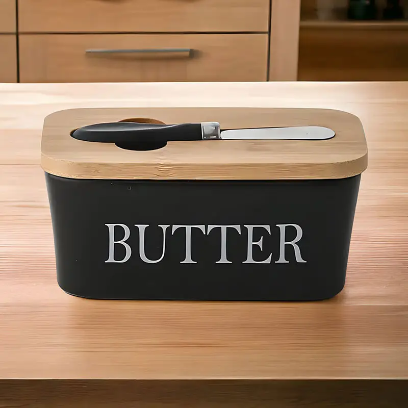 कस्टम लोगो आयताकार सिरेमिक बटर प्लेट रसोई पनीर कंटेनर बर्तन ढक्कन के साथ मक्खन पकवान