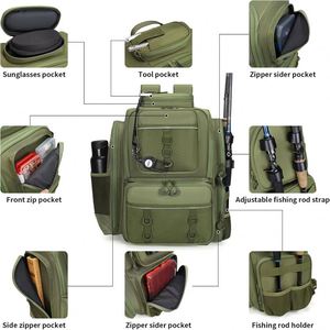 Sac à dos de pêche avec drapeau, échantillon gratuit, sac de pêche imperméable avec 2 porte-cannes, grand sac à dos de rangement pour matériel de pêche - Product Image 5