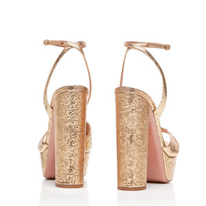 Sandali Estivi da Donna con Plateau, <span class=keywords><strong>Tacco</strong></span> Alto Dorato, Punta Rotonda e Cinturino alla Caviglia - Product Image 5