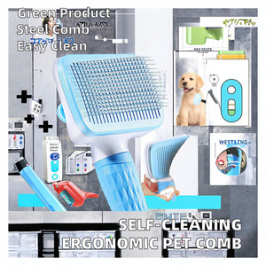 Aço inoxidável ergonômico curvo Pet cabelo pente auto-limpeza e indolor <span class=keywords><strong>grooming</strong></span> ferramenta para gatos e cães - Product Image 2