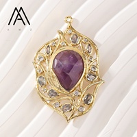 Pendentif en filigrane orné en forme de goutte d'eau, plaqué or 18 carats, avec pierres précieuses naturelles multiples, pour la création de colliers