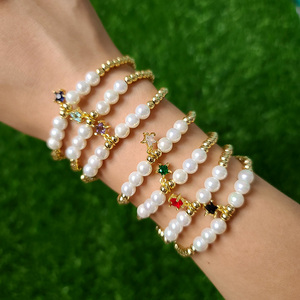 BC1348 delicato piccolo oro placcato perline <span class=keywords><strong>con</strong></span> perle perline elastico <span class=keywords><strong>bracciale</strong></span> <span class=keywords><strong>con</strong></span> piccolo piccolo piccolo fascino stella CZ - Product Image 1