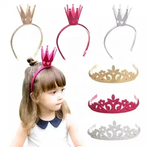 PDANY Großhandel Glitter 3D Krone Stirnbänder Gold Silber Farbe für Kinder Mädchen