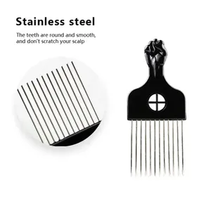 Pettine Afro in Metallo Nero con Denti in Acciaio per Uomo e Donna, per Acconciature e Districatura - Product Image 4