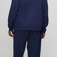 Setelan Sweatshirt Hoodie Pria Biru Dongker Ukuran Besar dengan Logo Bordir, Tracksuit Fleece Kasual, Regular Fit, Pakaian Musim Gugur