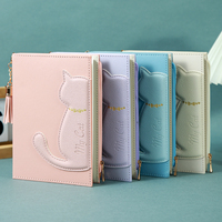 Carnet de notes en cuir PU gaufré motif chat mignon avec fermeture éclair, pendentif pompon, agenda de poche, logo personnalisé, cadeau de papeterie pour filles