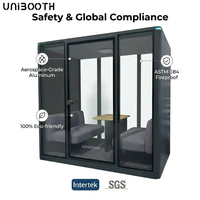 Cabina Silenciosa de Lujo UNIBOOTH, con Reducción de Ruido ISO 23351 de 33dB, Ignífuga, Instalación en 30-45 Minutos, para Salas de Reuniones, Fábrica, OEM, ODM