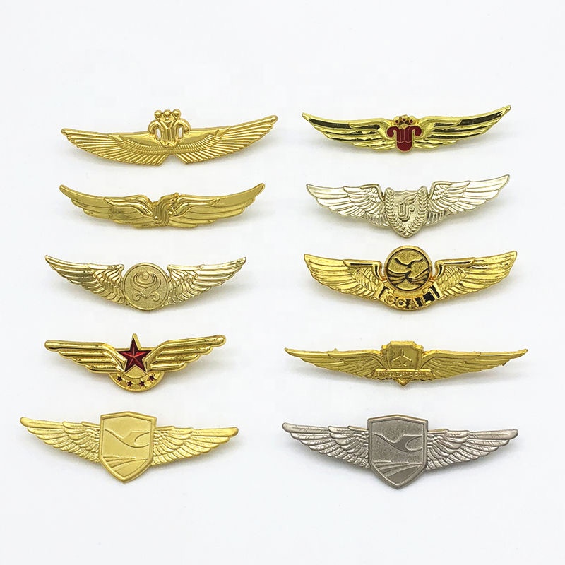 OEM завод под заказ логотип Мягкая эмалированная Металлическая Булавка Золотой пилот крыло лацкан значок