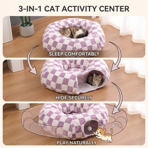 Tempat Tidur Kucing Bentuk Ban Harga Pabrik, Terbuat dari Bahan Plush Lembut, Lipat, Bentuk Donat, Rumah Nyaman untuk Kucing Indoor dan Hewan Kecil, OEM - Product Image 2