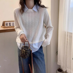 Suéter <span class=keywords><strong>de</strong></span> invierno <span class=keywords><strong>de</strong></span> punto Retro Para Mujer con estilo <span class=keywords><strong>de</strong></span> la Academia Coreana roja Costura retorcida Nuevo logotipo en la parte delantera - Product Image 2
