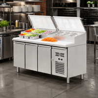 Table de préparation et de travail pour pizzas, 72 pouces, en acier inoxydable, 3 portes, avec plan de travail blanc et plateau de découpe, réfrigérée